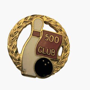 Vintage 500 Club Bowling Pin Enamel Gold Tone Lapel Pin Badge